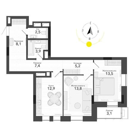 Вариант №14768, 2-комнатная квартира в жилом комплексе Tesla Park