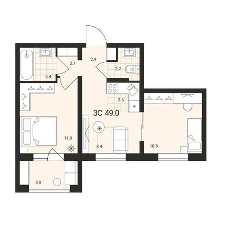 Вариант №13170, 3-комнатная квартира в жилом комплексе 