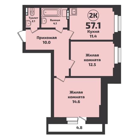Вариант №5692, 2-комнатная квартира в жилом комплексе 