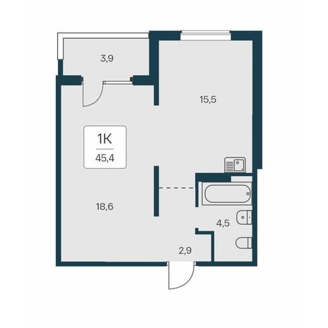Вариант №14576, 1-комнатная квартира в жилом комплексе 