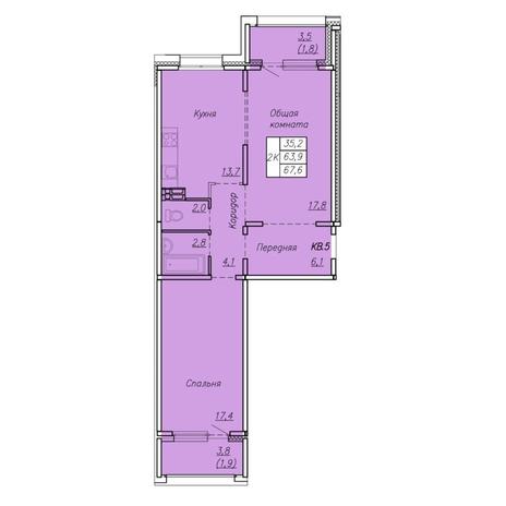 Вариант №7435, 2-комнатная квартира в жилом комплексе 