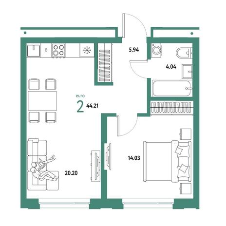 Вариант №15771, 2-комнатная квартира в жилом комплексе Freedom