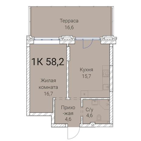 Вариант №9954, 1-комнатная квартира в жилом комплексе Квартал на Никитина