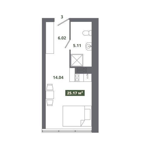 Вариант №12489, 1-комнатная квартира в жилом комплексе 