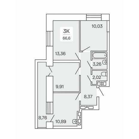 Вариант №8886, 3-комнатная квартира в жилом комплексе 