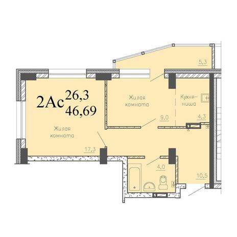 Вариант №8524, 2-комнатная квартира в жилом комплексе 