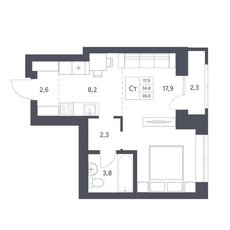 Вариант №11292, 1-комнатная квартира в жилом комплексе Новаторы
