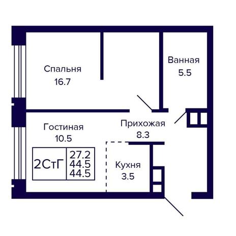 Вариант №16166, 2-комнатная квартира в жилом комплексе Freedom