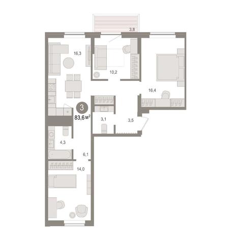 Вариант №15601, 3-комнатная квартира в жилом комплексе Горская лагуна