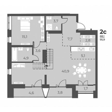 Вариант №5831, 2-комнатная квартира в жилом комплексе 