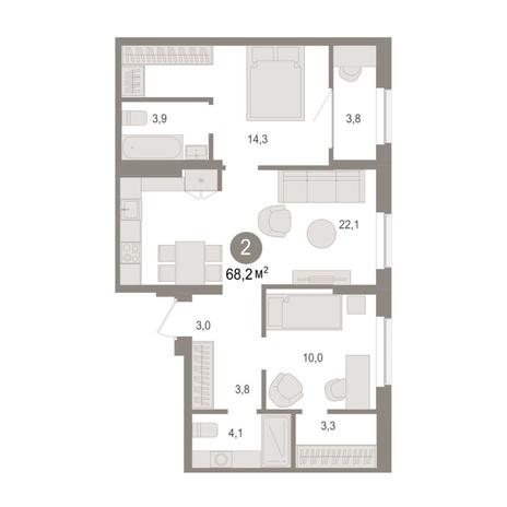 Вариант №15605, 2-комнатная квартира в жилом комплексе Новый Кедровый