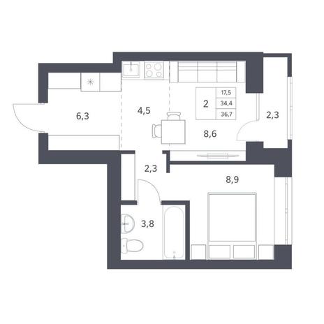 Вариант №16185, 2-комнатная квартира в жилом комплексе Citatum