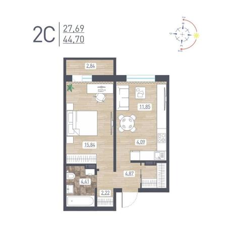 Вариант №13723, 2-комнатная квартира в жилом комплексе 