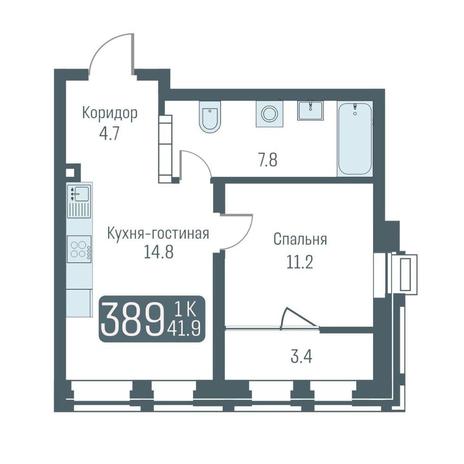 Вариант №11912, 1-комнатная квартира в жилом комплексе Маяк