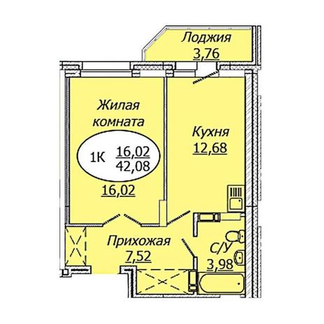 Вариант №17172, 1-комнатная квартира в жилом комплексе Династия