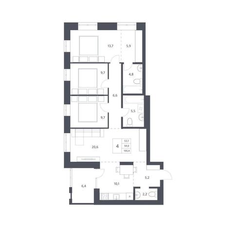 Вариант №11235, 4-комнатная квартира в жилом комплексе Новаторы