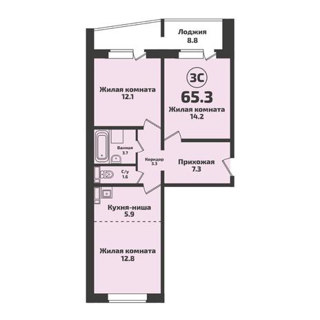 Вариант №5701, 3-комнатная квартира в жилом комплексе Приозерный