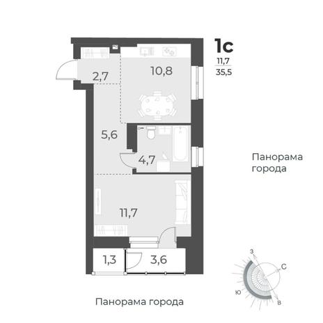 Вариант №8412, 1-комнатная квартира в жилом комплексе 