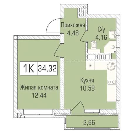 Вариант №7313, 1-комнатная квартира в жилом комплексе Цивилизация