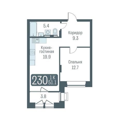 Вариант №11825, 1-комнатная квартира в жилом комплексе 