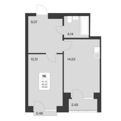 Вариант №6761, 1-комнатная квартира в жилом комплексе 