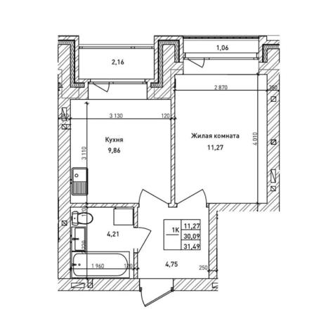 Вариант №14515, 1-комнатная квартира в жилом комплексе Нормандия-Неман