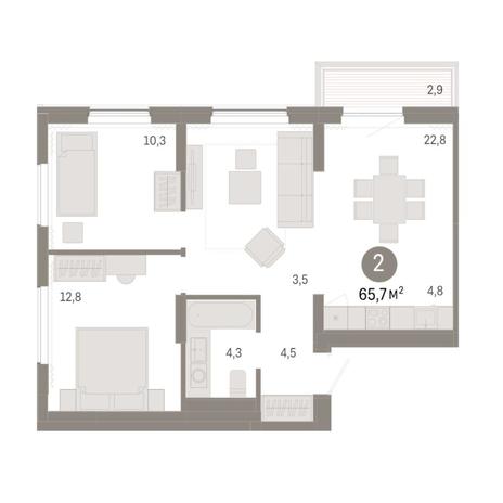 Вариант №8267, 3-комнатная квартира в жилом комплексе Академия