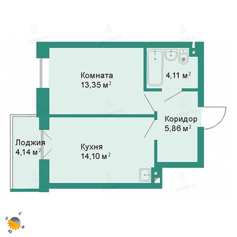 Вариант №2199, 1-комнатная квартира в жилом комплексе Расцветай на Гоголя