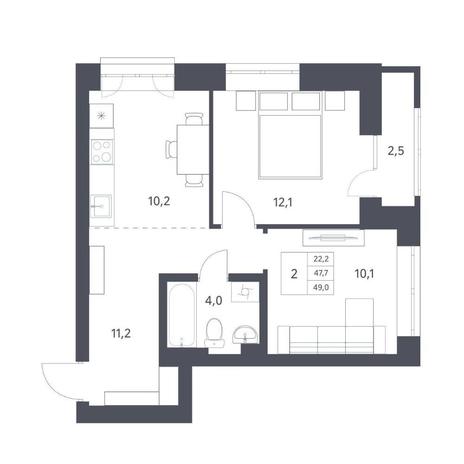 Вариант №11258, 2-комнатная квартира в жилом комплексе Характер