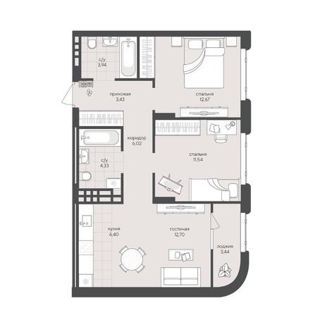 Вариант №15403, 2-комнатная квартира в жилом комплексе Новый Кедровый