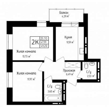 Вариант №7093, 2-комнатная квартира в жилом комплексе 