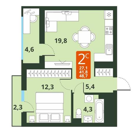 Вариант №13817, 2-комнатная квартира в жилом комплексе 