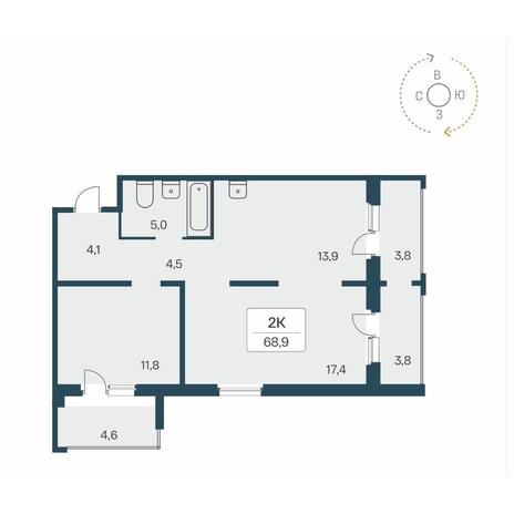 Вариант №13445, 2-комнатная квартира в жилом комплексе 