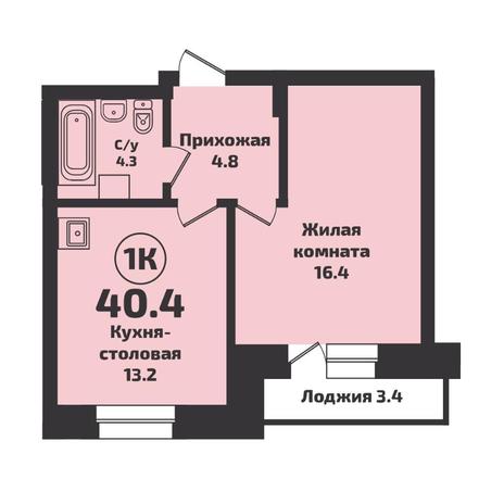 Вариант №7881, 1-комнатная квартира в жилом комплексе 