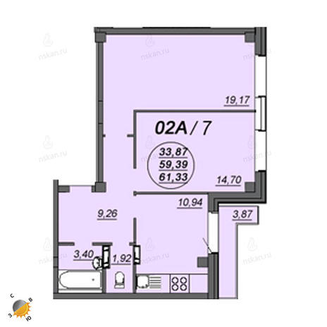 Вариант №2339, 2-комнатная квартира в жилом комплексе Аэропорт