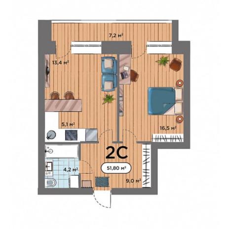 Вариант №7570, 2-комнатная квартира в жилом комплексе 