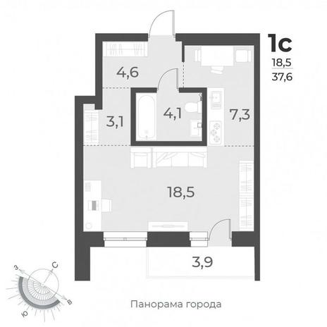 Вариант №9549, 1-комнатная квартира в жилом комплексе 