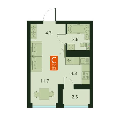 Вариант №7065, 1-комнатная квартира в жилом комплексе 