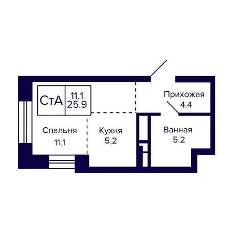 Вариант №16087, 1-комнатная квартира в жилом комплексе Самоцветы