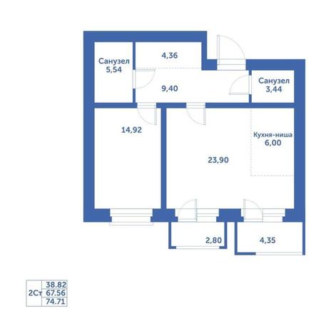 Вариант №15277, 2-комнатная квартира в жилом комплексе Новаторы