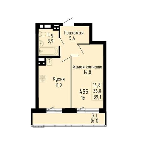 Вариант №13286, 1-комнатная квартира в жилом комплексе Квартал на Игарской