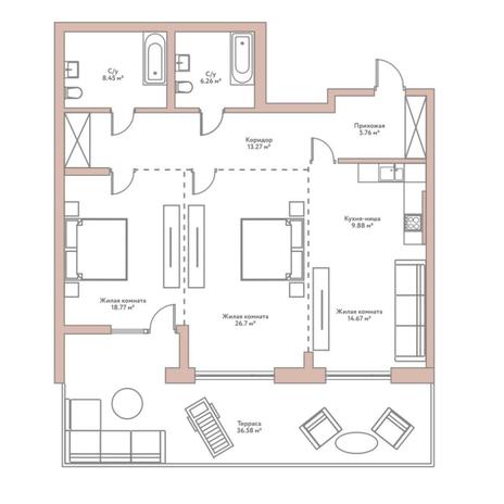 Вариант №6595, 3-комнатная квартира в жилом комплексе 