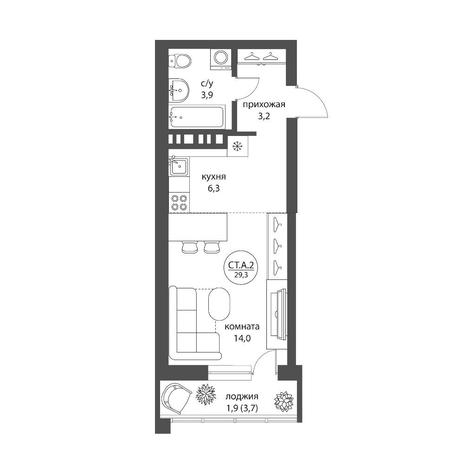 Вариант №11717, 1-комнатная квартира в жилом комплексе 