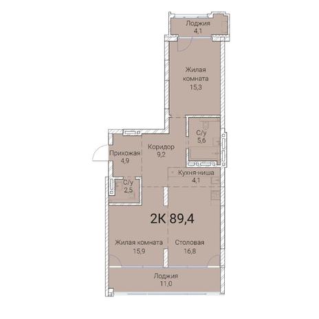 Вариант №9992, 2-комнатная квартира в жилом комплексе Авиатор