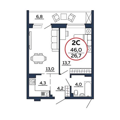 Вариант №8622, 2-комнатная квартира в жилом комплексе 