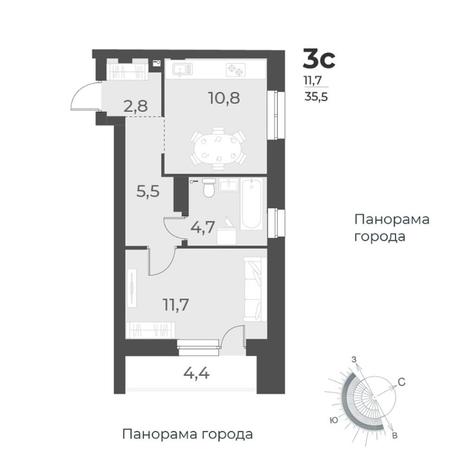 Вариант №8424, 1-комнатная квартира в жилом комплексе Приозерный