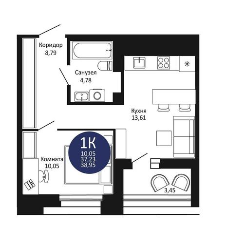 Вариант №15191, 1-комнатная квартира в жилом комплексе Семейный квартал