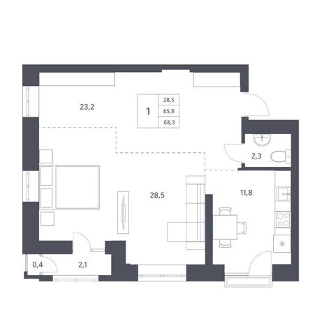 Вариант №11222, 1-комнатная квартира в жилом комплексе Марсель-2