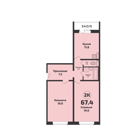Вариант №11479, 2-комнатная квартира в жилом комплексе 