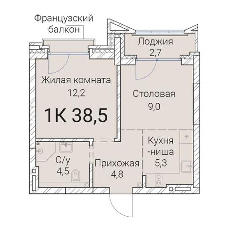 Вариант №10015, 1-комнатная квартира в жилом комплексе 